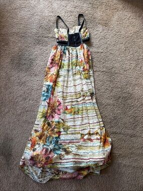 Alice + Olivia Floral Maxi Dress with Black Bodice and Cream Floral Skirt